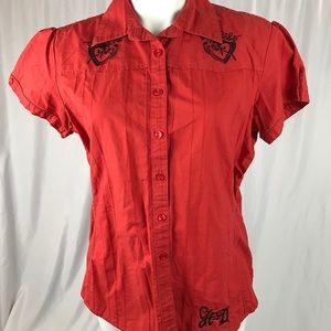 Red Harley Davidson Embroidered Button Up Shirt